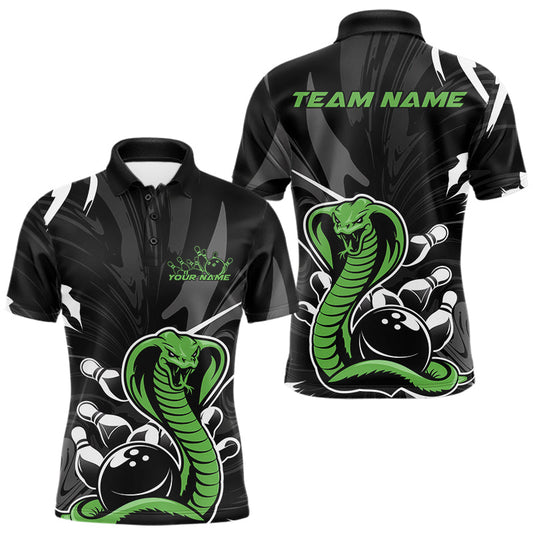 Maxcorners Custom Green Cobra Snake Bowling Team Jerseys, Bowling Polo Shirts For Men LM1203