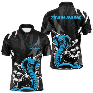 Maxcorners Custom Blue Cobra Snake Bowling Team Jerseys, Bowling Polo Shirts For Men LM1203