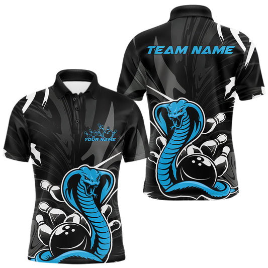Maxcorners Custom Blue Cobra Snake Bowling Team Jerseys, Bowling Polo Shirts For Men LM1203