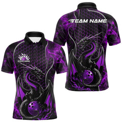 Maxcorners Custom Black And Purple Fire Flame Dragon Bowling Men Polo Shirt, Dragon Bowling Jersey LM1809