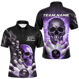 Maxcorners Custom Purple Glowing Ghostly Skull Bowling Polo Shirts For Men, Halloween Bowlers Outfit TU2107