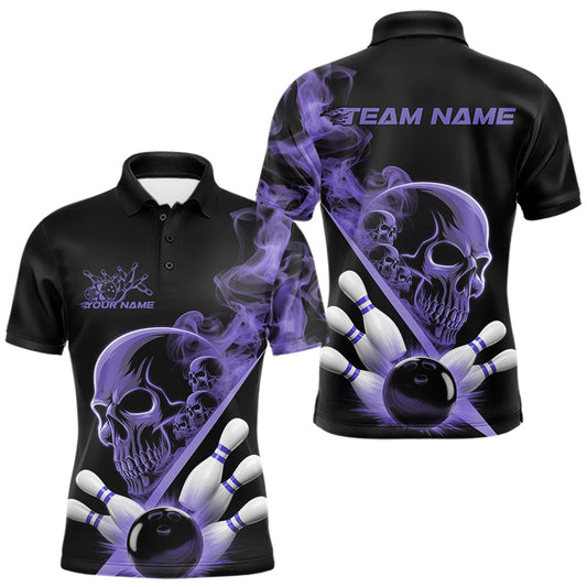 Maxcorners Custom Purple Smoke Skull Men Bowling Team Polo Shirts, Hallowen Bowlers Jerseys LM1203