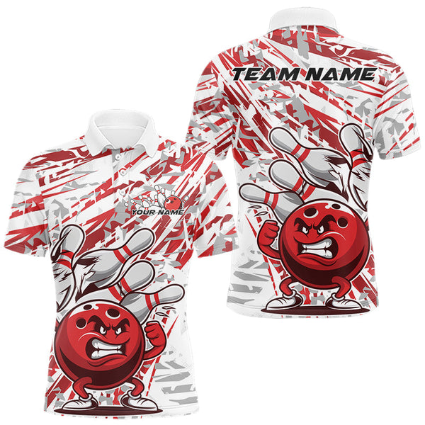 Maxcorners Red Camo Custom Funny Bowling Polo Shirts For Men, Bowling Team Tournament Shirt LM3006