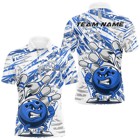 Maxcorners Blue Camo Custom Funny Bowling Polo Shirts For Men, Bowling Team Tournament Shirt LM3006