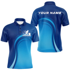 Maxcorners Custom Blue Bowling Team Polo Shirts For Men, Bowling Tournament Bowling League Shirt TU0506
