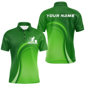 Maxcorners Custom Green Bowling Team Polo Shirts For Men, Bowling Tournament Bowling League Shirt
