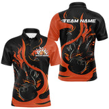 Maxcorners Custom Black And Orange Flame Bowling Polo Shirts For Men, Bowling Tournament Team Uniform LM0706