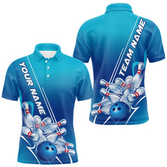 Maxxcorners Custom Blue Bowling Pattern Bowling Team Polo Shirts For Men, Blue Bowling Jerseys MT0307