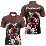 Maxcorners Custom Red Smoke Skull Bowling Polo Shirts For Men, Ghostly Halloween Bowling Outfit TU2107