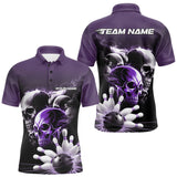Maxcorners Custom Purple Smoke Skull Bowling Polo Shirts For Men, Ghostly Halloween Bowling Outfit TU2107