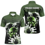 Maxcorners Custom Green Smoke Skull Bowling Polo Shirts For Men, Ghostly Halloween Bowling Outfit TU2107