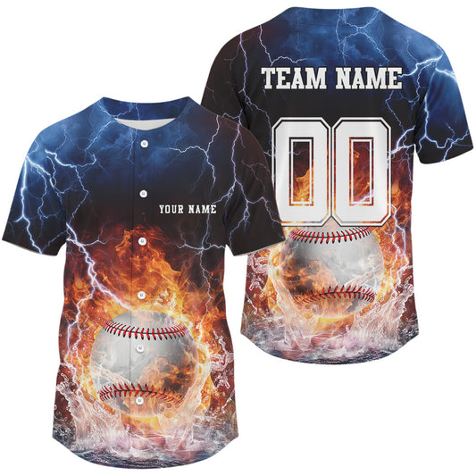 Maxcorners Custom Name And Number Thunder Lightning Flame Baseball Team Men Jerseys LM2608