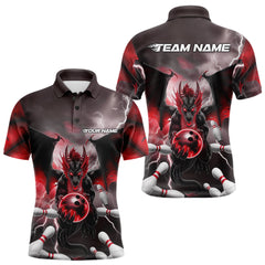 MaxcornersCustom Red Thunder Lightning Dragon Bowling Polo Shirts For Men, Team Uniform