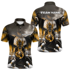 Maxcorners Custom Yellow Thunder Lightning Dragon Bowling Polo Shirts For Men, Team Uniform