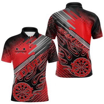 Maxcorners Custom Black And Red Flame Dartboard Dart Polo Shirts For Men, Dart Team Uniform LM1903