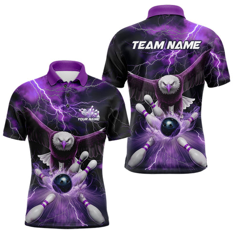 Maxcorners Custom Purple Thunder Lightning Eagle Bowling Polo Shirts For Men, Eagle Bowling Jerseys LM1008