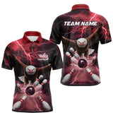 Maxcorners Custom Red Thunder Lightning Eagle Bowling Polo Shirts For Men, Eagle Bowling Jerseys LM1008