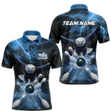 Maxcorners Custom Blue Thunder Lightning Eagle Bowling Polo Shirts For Men, Eagle Bowling Jerseys LM1008