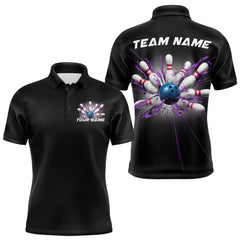 Maxcorners Custom Blue And Purple Bowling Team Polo Shirts For Men, Bowling League Shirt MT2306