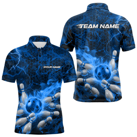 Maxcorners Custom Multi-Color Camo Thunder Lightning Flame Bowling Team Shirts For Men, Women And Kid Blue LM1008