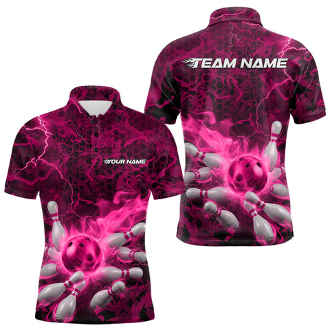 Maxcorners Custom Multi-Color Camo Thunder Lightning Flame Bowling Team Shirts For Men, Women And Kid Pink LM1008