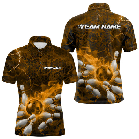 Maxcorners Custom Multi-Color Camo Thunder Lightning Flame Bowling Team Shirts For Men, Women And Kid Yellow LM1008