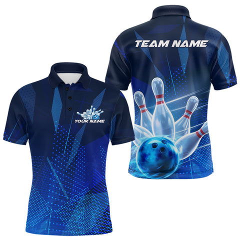 Maxcorners Custom Black And Blue Bowling Jerseys, Men Bowling Polo Shirt Team Uniform LM3006