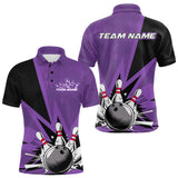 Maxcorners Custom Purple Bowling Jerseys, Bowling Team Men Polo Shirts Bowling League Shirt LM3006
