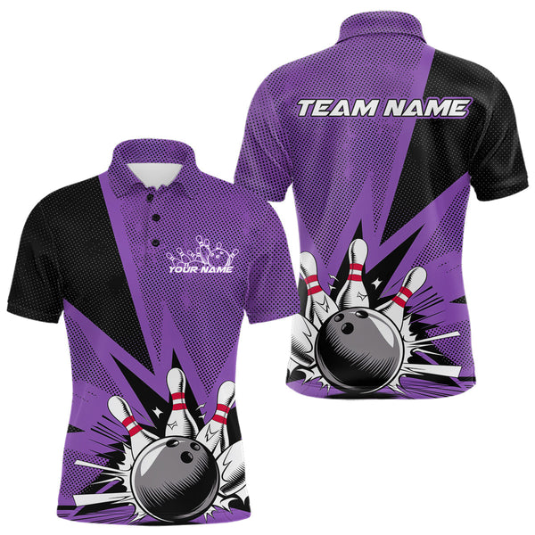 Maxcorners Custom Purple Bowling Jerseys, Bowling Team Men Polo Shirts Bowling League Shirt LM3006