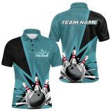Maxcorners Custom Blue Bowling Jerseys, Bowling Team Men Polo Shirts Bowling League Shirt LM3006