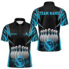 Maxcorners Custom Black And Blue Bowling Team Jerseys, Bowler Uniform Bowling Polo Shirts For Men