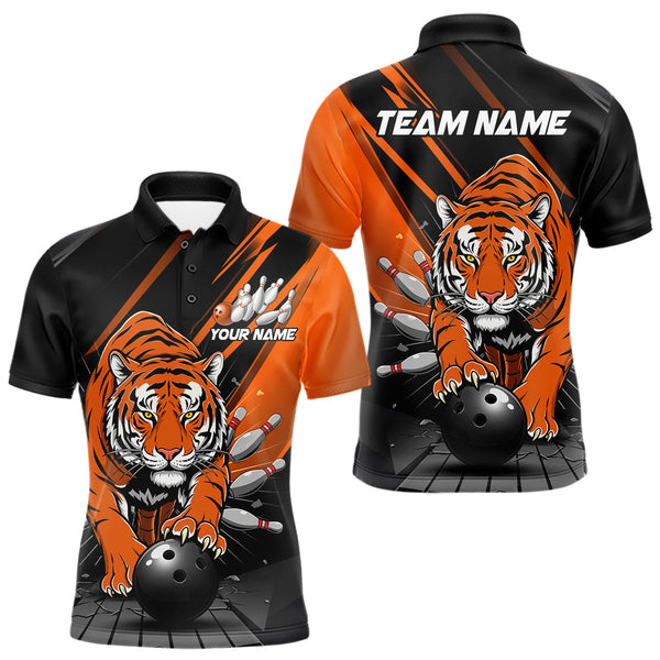Maxcorners Custom Tiger Bowling Team Polo Shirts For Men, Bowling Tournament Outfit LM1605