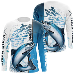 Maxcorners Personalized Chinook Salmon Fishing Saltwater Long Sleeve Performance Fishing Shirts LM0607