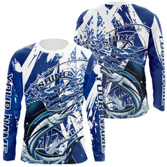 Maxcorners Custom Blue Camo Sailfish Saltwater Fishing Long Sleeve Performance Fishing Shirts LM0607