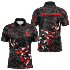 Maxcorners Custom Black And Red Camo Bowling Team Polo Shirts For Men, Bowling League Shirt MT2306