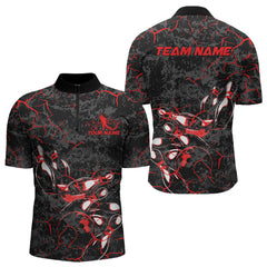 Maxcorners Custom Black And Red Camo Bowling Team Polo Shirts For Men, Bowling League Shirt MT2306
