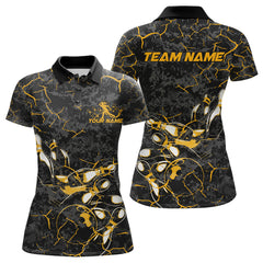 Maxcorners Custom Black And Yellow Camo Bowling Team Polo Shirts For Men, Bowling League Shirt MT2306