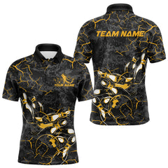 Maxcorners Custom Black And Yellow Camo Bowling Team Polo Shirts For Men, Bowling League Shirt MT2306