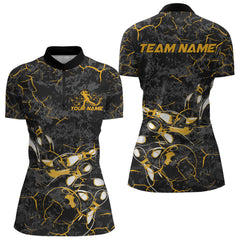Maxcorners Custom Black And Yellow Camo Bowling Team Polo Shirts For Men, Bowling League Shirt MT2306