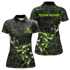 Maxcorners Custom Black And Green Camo Bowling Team Polo Shirts For Men, Bowling League Shirt MT2306