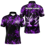 Maxcorners Custom Black And Purple Flame Bowling Team Men Polo Shirts, Bowling Tournament Shirt MT2108