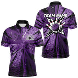 Maxcorners Custom Black And Purple Camouflage Bowling Team Polo Shirts For Men, Bowling League Shirt  LM3006