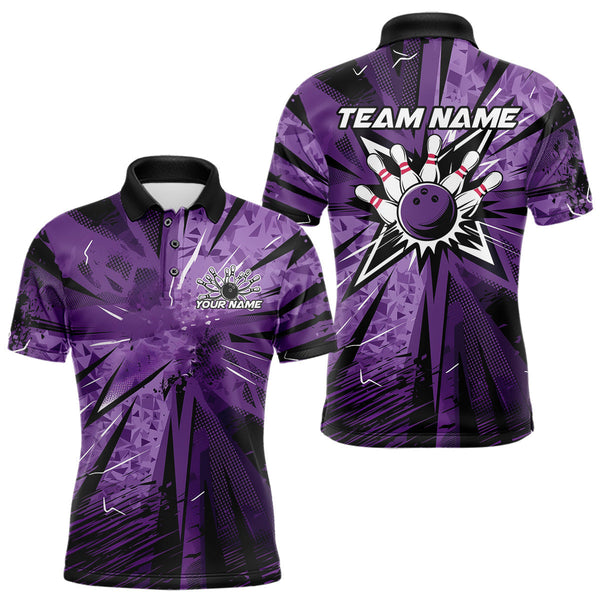 Maxcorners Custom Black And Purple Camouflage Bowling Team Polo Shirts For Men, Bowling League Shirt  LM3006