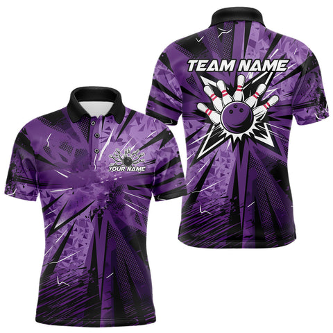 Maxcorners Custom Black And Purple Camouflage Bowling Team Polo Shirts For Men, Bowling League Shirt  LM3006