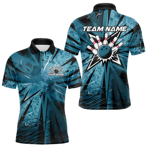 Maxcorners Custom Blue Camouflage Bowling Team Polo Shirts For Men, Bowling League Shirt LM3006
