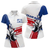 Maxcorners Personalized Red, White And Blue Patriotic US Flag Bowling Polo Shirts For Men Team LM2707