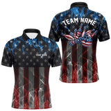 Maxcorners Custom Red And Blue Flame American Flag Patriotic Bowling Men Polo Shirts, Team Uniform TU1908