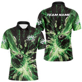 Maxcorners Custom Green Thunder Lightning Bowling Team Men Polo Shirts, Bowling Jerseys TU1908