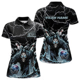 Maxcorners Custom Black And Blue Lightning Grim Reaper Bowling Men Polo Shirt, Halloween Outfit MT0609