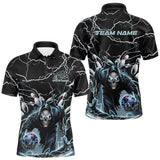 Maxcorners Custom Black And Blue Lightning Grim Reaper Bowling Men Polo Shirt, Halloween Outfit MT0609